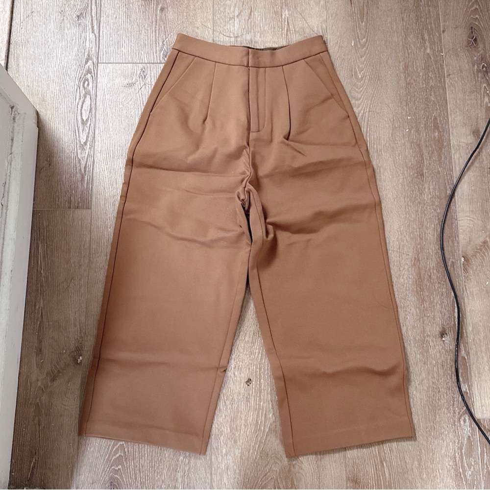 Mushroom Elegant Tan Wide Leg Women's Pants